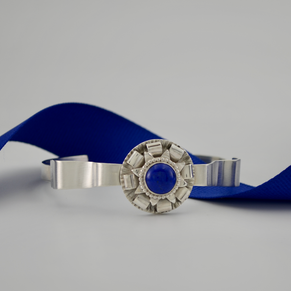 Blue Ribbon Cuff Bracelet with Custom Engraving