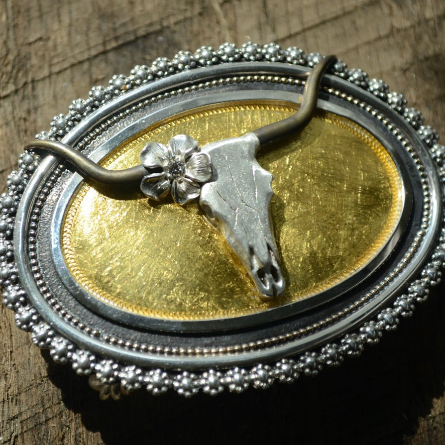 Cow Skull Buckle With 24K Gold Leaf