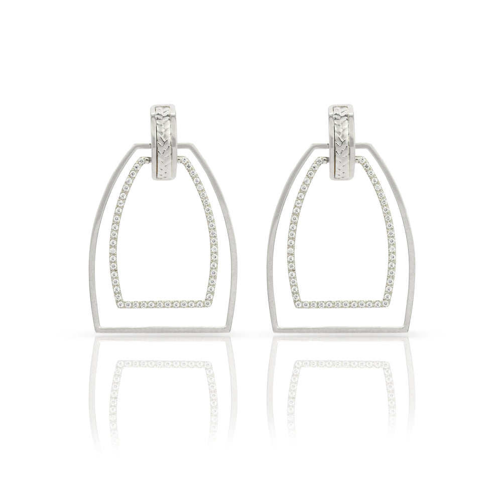 Silver Stirrup Earrings with CZ