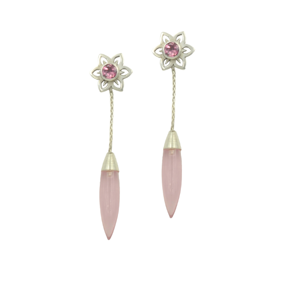 Flower and Rose Quartz Drop Earrings