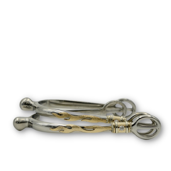 
                  
                    Flaming English Spurs With Gold Band and Stone
                  
                